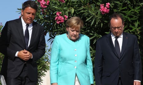 Angela Merkel with Matteo Renzi, who has resigned after his referendum defeat, and François Hollande, who is not seeking another term.