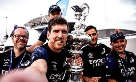 New Zealand skipper Pete Burling with the America’s Cup in 2021