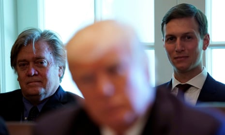 Steve Bannon and Jared Kushner listen as Donald Trump meets with his cabinet at the White House in 2017.