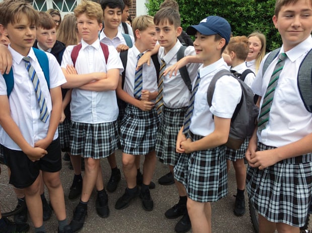 The teens - aged from Years 7 to 11 - formed a mass protest the day after five boys wore skirts on the hottest day of the year