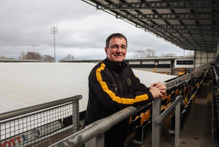 Burton’s manager Gary Bowyer at the club’s stadium, where the pitch has been covered to combat freezing temperatures
