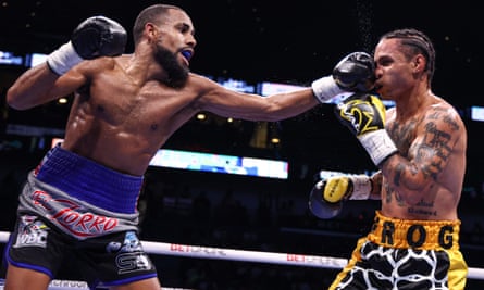 Danielito Zorrilla lands a left on Regis Prograis during their fight at the Smoothie King Center in New Orleans in June 2023
