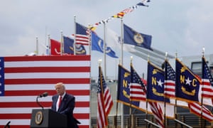 Donald Trump delivers remarks to mark the 75th anniversary of the end of the second world war, in Wilmington, North Carolina.