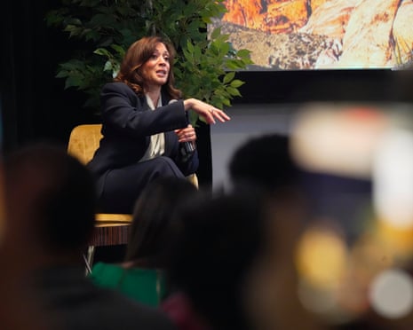 Kamala Harris speaks during a fireside chat on 7 May in Las Vegas.