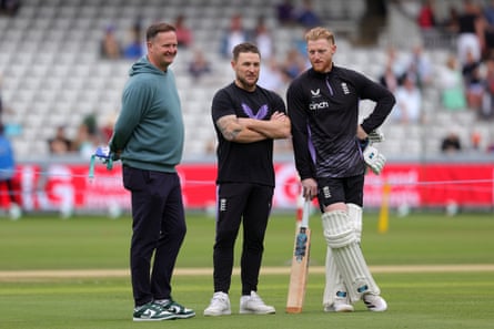 England team director, Rob Key, head coach, Brendon McCullum, and captain, Ben Stokes.