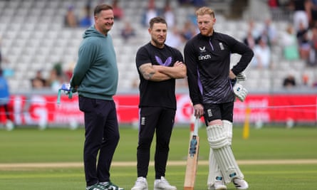 England’s team director, Rob Key, head coach, Brendon McCullum, and Test captain, Ben Stokes