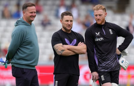 England cricket’s managing director, Rob Key, coach Brendon McCullum and Test captain Ben Stokes