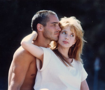 Jean-Marc Barr with Rosanna Arquette, cuddling, in a scene from The Big Blue