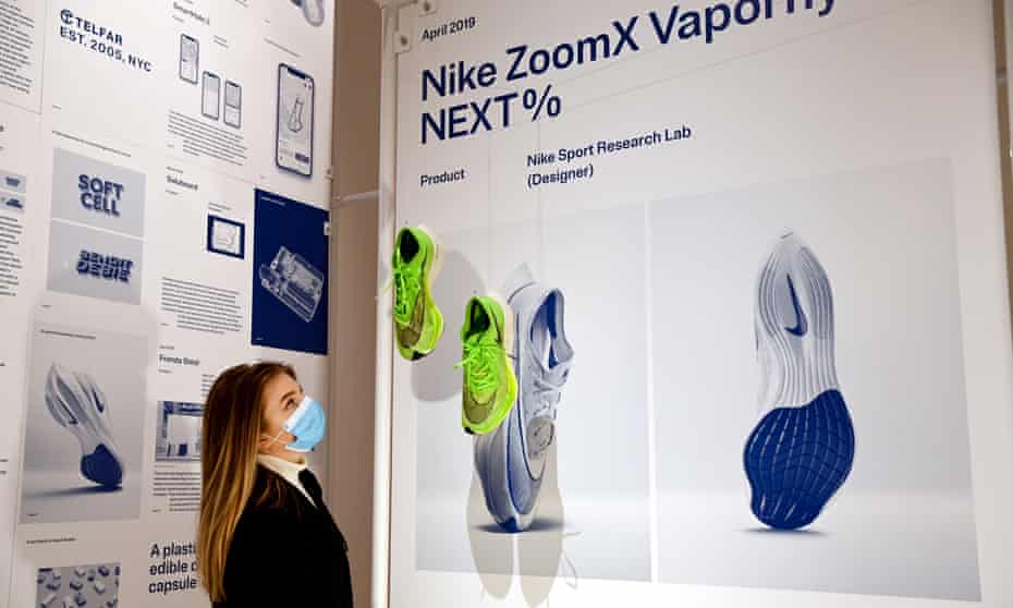 The Nike Vaporfly running shoes, designed by the Nike Sport Research Lab, on display in London.