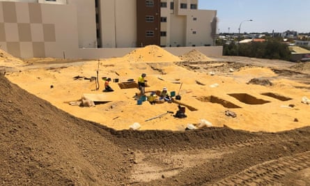 Archeologists work on one of the largest exhumation of human remains in Perth, Western Australia