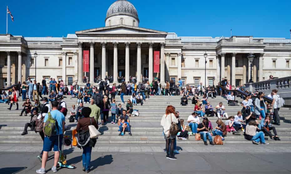 Tourists outside the National Gallery in London