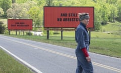 This image released by Fox Searchlight shows Frances McDormand in a scene from "Three Billboards Outside Ebbing, Missouri."  "Three Billboards Outside Ebbing, Missouri" landed a leading four Screen Actors Guild Awards nominations, including best ensemble. (Fox Searchlight via AP)