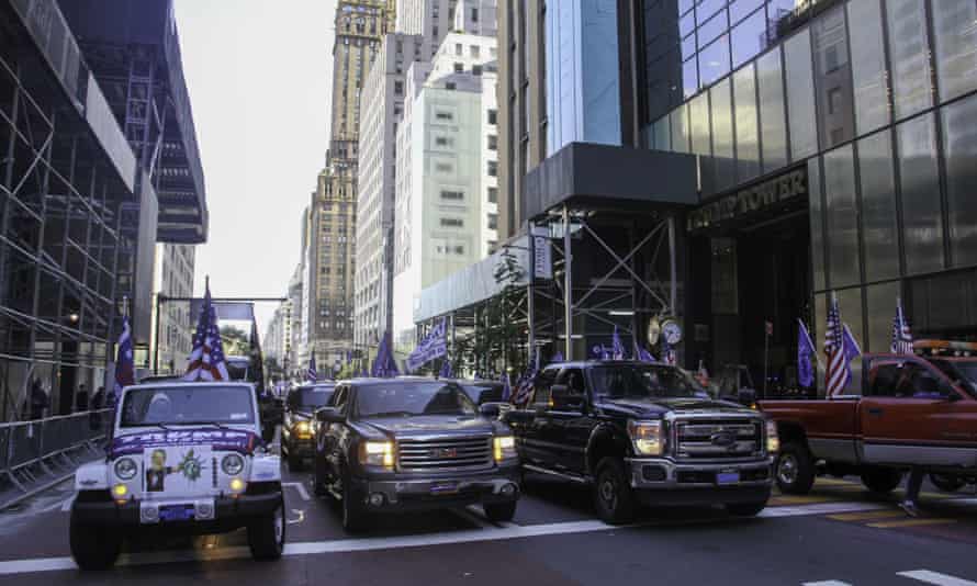 Trump supporters staged a rally of cars in front of Trump Tower to support the President, 4 Oct 2020. ‘Vehicles say a lot about what people care most about.’