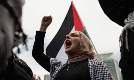 A protester at the pro-Palestine event at Hyde park in Sydney.