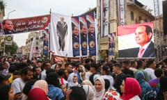 Supporters of Egyptian President Abdel Fattah al-Sisi gather in El Korba Square in Heliopolis neighborhood as they wait for his candidacy announcement in the presidential elections on October 2, 2023 in Cairo, Egypt.