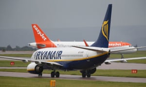 Ryanair and easyJet planes at Manchester airport