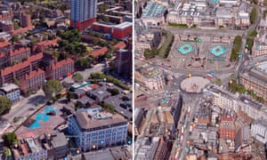 The geometric and traditional centres of London. A spot over the road from De-Lady Salon in Lambeth (left) and Trafalgar Square with the King Charles I statue (right)