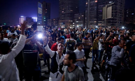Protesters call for the removal of President Abdel Fatah al-Sisi during a demonstration along the 6 October 6 bridge in September 2019.