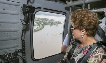 The Brazilian president, Dilma Rousseff, flies over flood-afflicted Uruguaiana in Brazil.