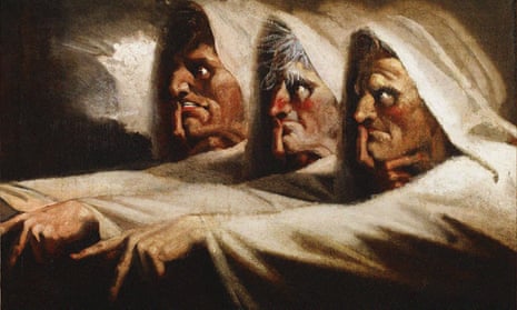 The Weird Sisters, portrayed in 1782 by Johann Heinrich Fussli; they have inspired a book by Kate Hodges.