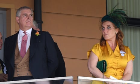 Sarah Ferguson and Prince Andrew watch a race at Royal Ascot in 2019