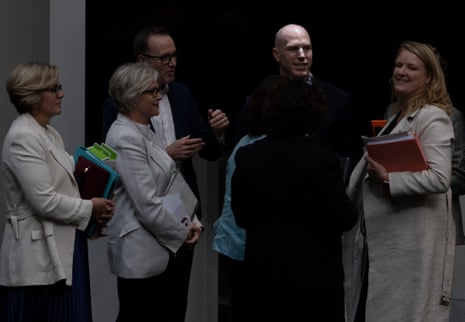 Cross bench members celebrate with Senator David Pocock