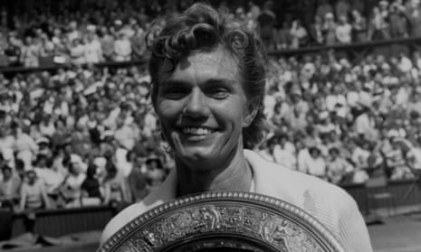Shirley Fry holding the Wimbledon trophy after her victory over Angela Buxton in the ladies’ singles in 1956. 