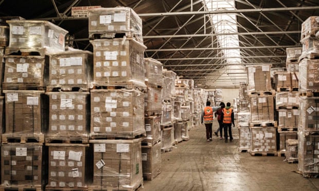 Stacked boxes of ballot papers in a Nairobi warehouse ready to be transported to polling stations nationwide, 1 August 2022.