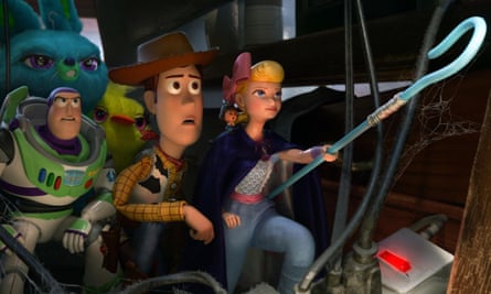 From left: Tim Allen, Jordan Peele, Keegan-Michael Key, Tom Hanks, Ally Maki, Annie Potts voice charactrs in Toy Story 4.