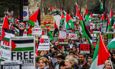 Protesters marching in London on 17 February calling for a ceasefire in the war in Gaza.