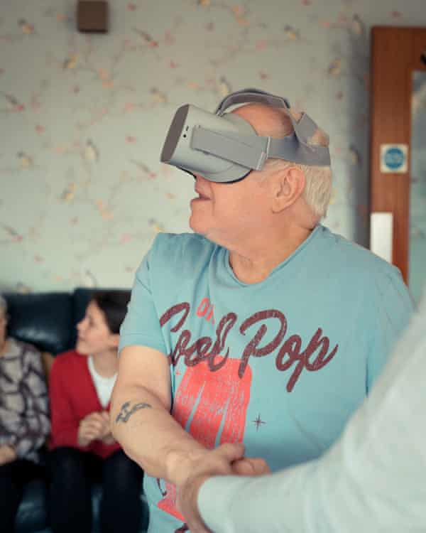 A resident of Woffington house enjoys a VR experience.