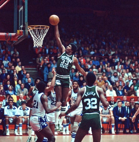 Johnson shoots for Michigan State Spartans against the Kentucky Wildcats in c 1977 in East Lansing, Michigan.