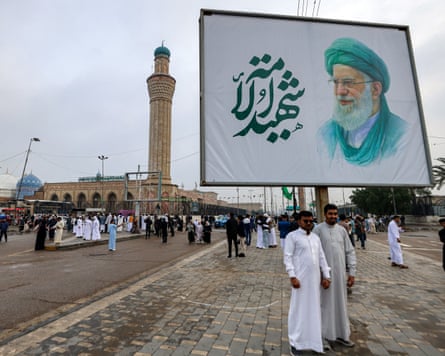 A billboard depicting Iran’s late supreme leader Ali Khamenei in Baghdad, Iraq, 20 March 2026