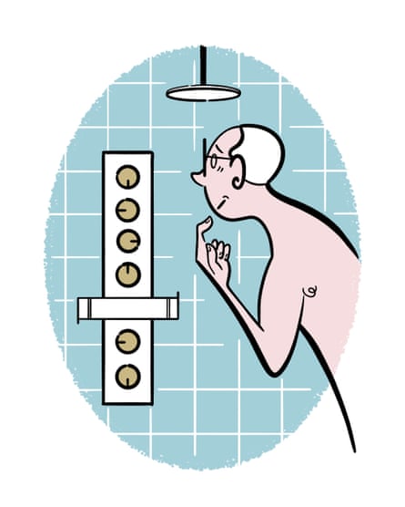 Man confused by shower illustration