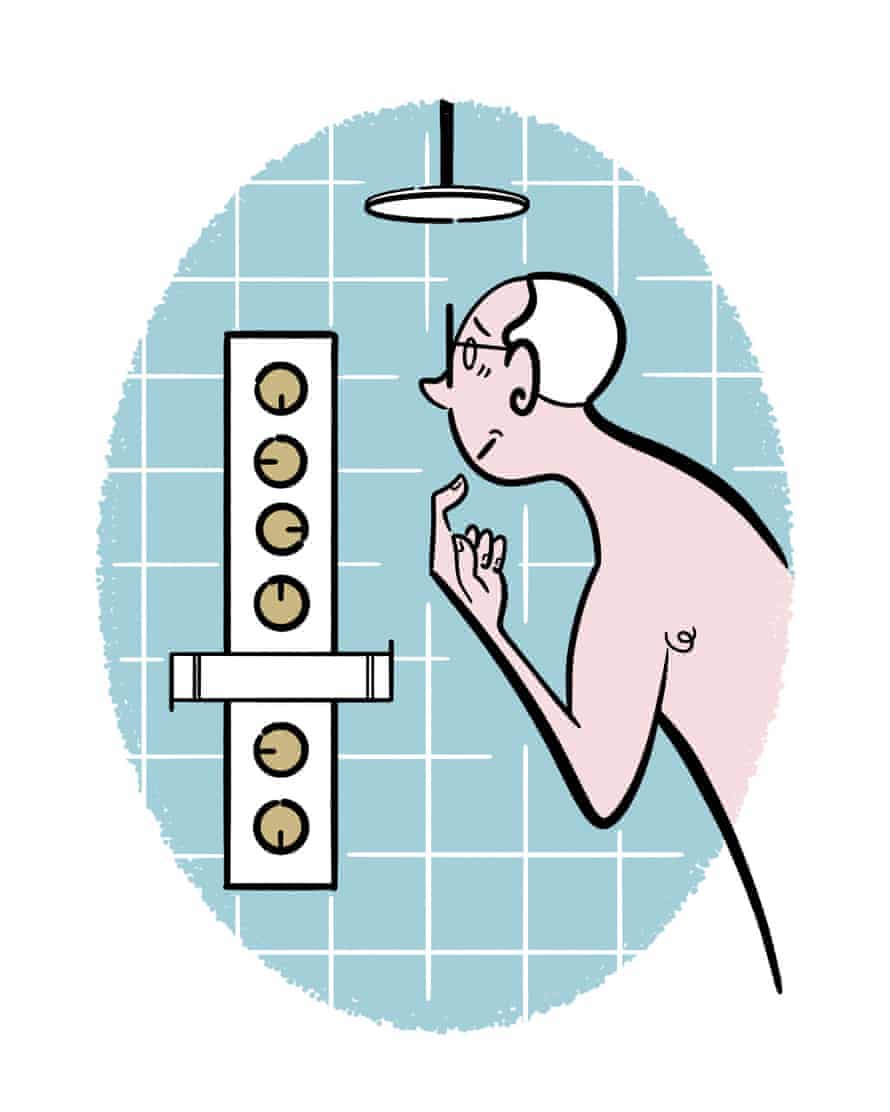 Man confused by shower illustration
