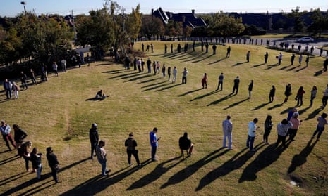Voters wait in a long line to cast their ballots at Church of the Servant in Oklahoma City on 3 November 2020. A sign of a healthy democracy or the opposite?