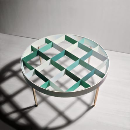 Coffee table with metal-grid top, 1954.