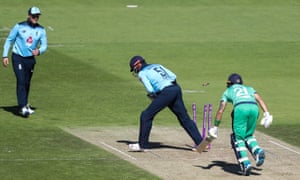 Ireland’s Simi Singh is run out for a duck.
