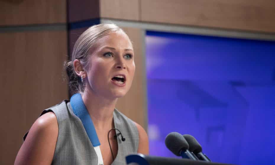Grace Tame addresses the National Press Club in Canberra