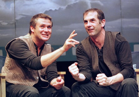 Conleth Hill and Sean Campion in Stones in His Pocket at the Tricycle theatre, 1999.
