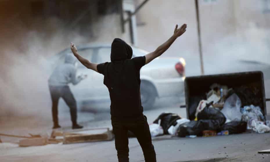 A Bahraini protester