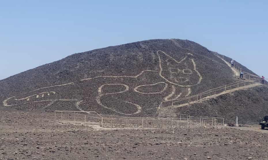 The feline figure seen on a hillside in Nazca, Peru