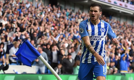 Pascal Gross celebrates scoring Brighton’s second goal against West Brom.