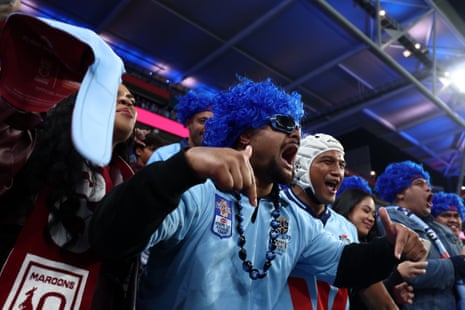 The Blues fans do their best to be heard over the Queenslanders.