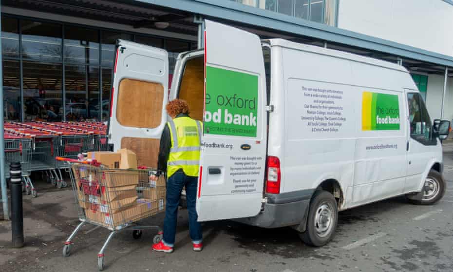 Food bank van being filled outside a Sainsbury’s supermarket in Heyford Hill