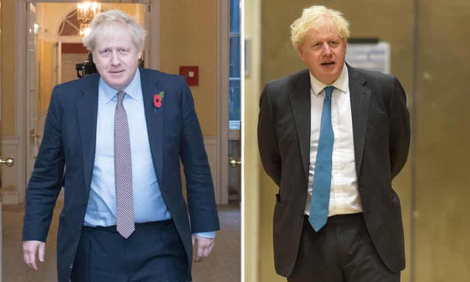 Boris Johnson pictured in November last year (on the left ) and on Tuesday. 