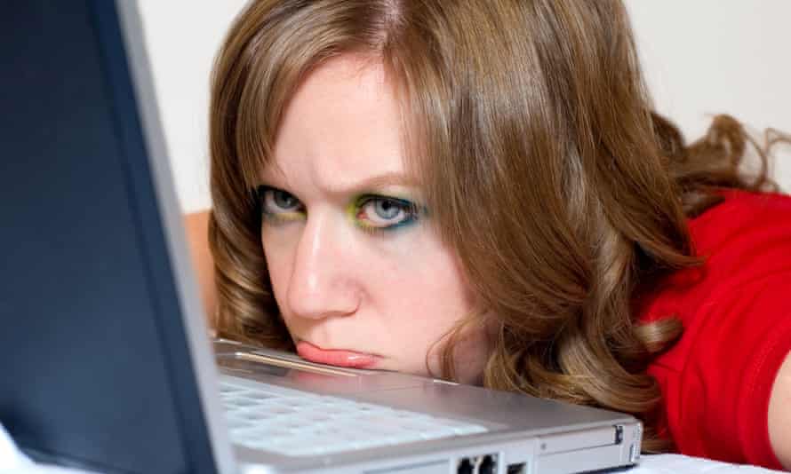girl angry with computer