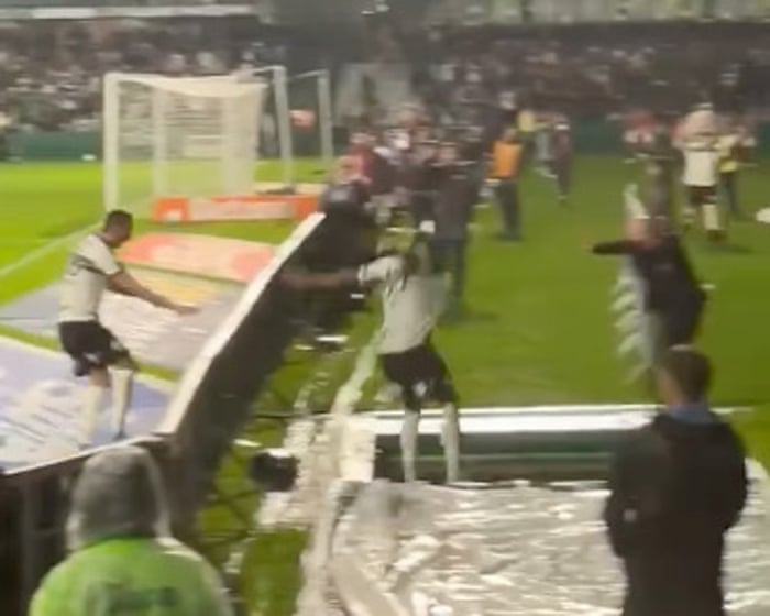 Brazilian footballer falls down hole celebrating goal that was then disallowed — image supplied by The Guardian Sport's feed
