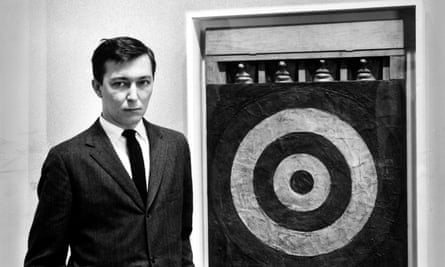 Jasper Johns with one of his mixed-media Target series.
