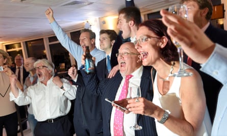 Leave supporters celebrate the result in Sunderland after polling stations closed